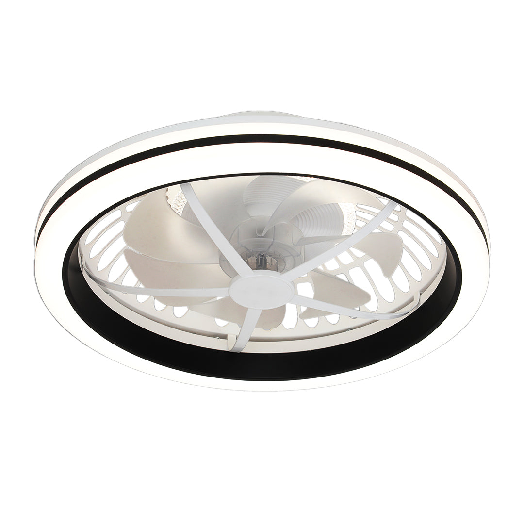 White Flush Mount Ceiling Fan with Light Plastic Round Design Lamp