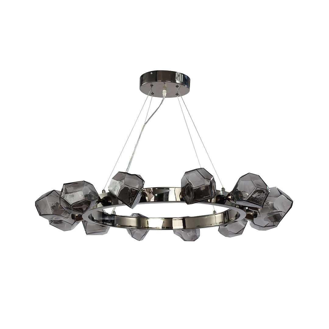 Black Round Chandelier with Geometric Glass Shades Ceiling Light