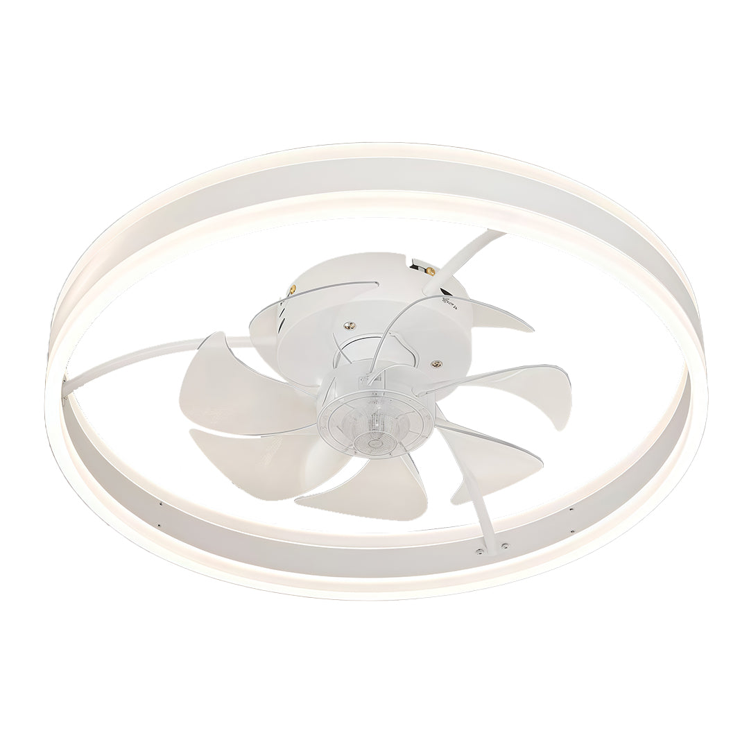 Modern White Ceiling Fan with Light Round Ring White Plastic Lamp