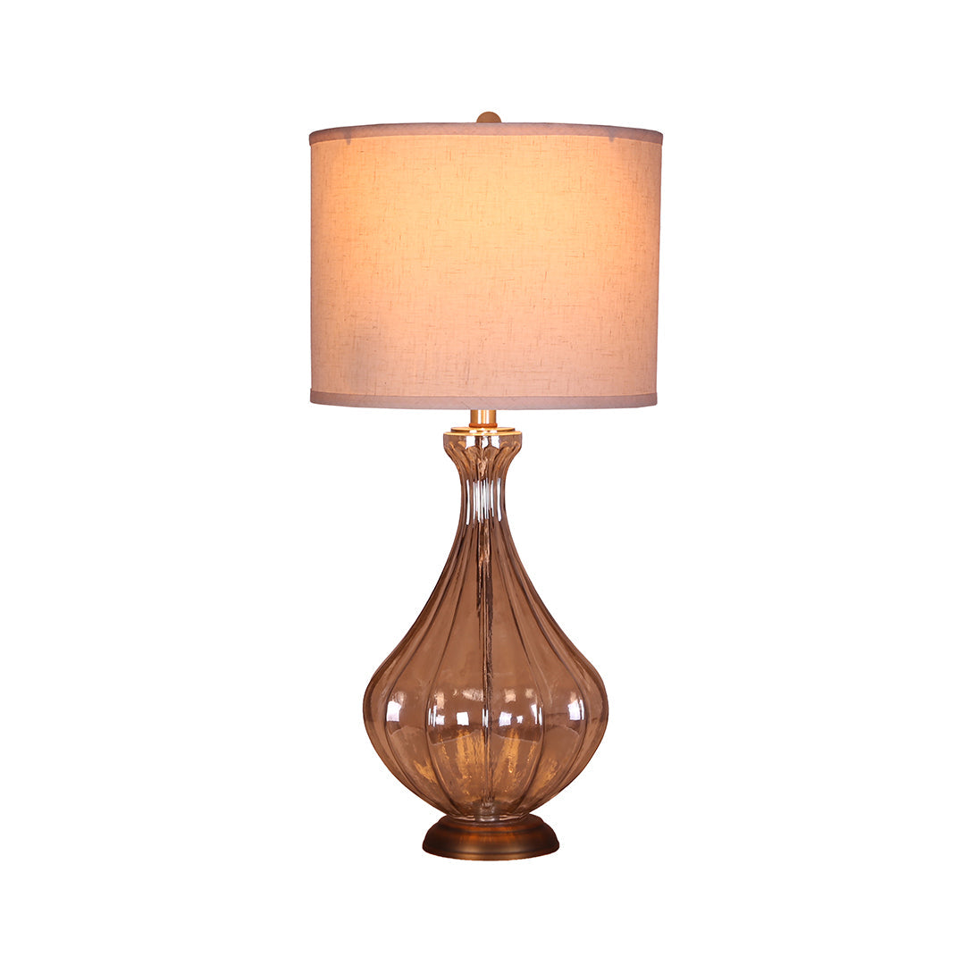 Glass Base Table Lamp with Sculptural Classic Linen Shade Light