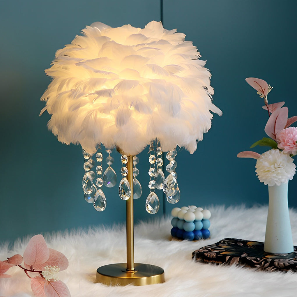 Feather Table Lamp Modern LED Crystal Tassel Ambient Light