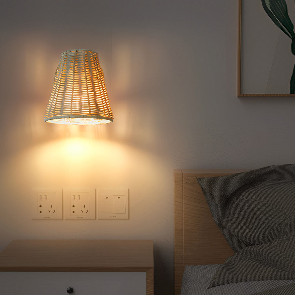 Japanese Wall Light Vintage Wicker Adjustable Light