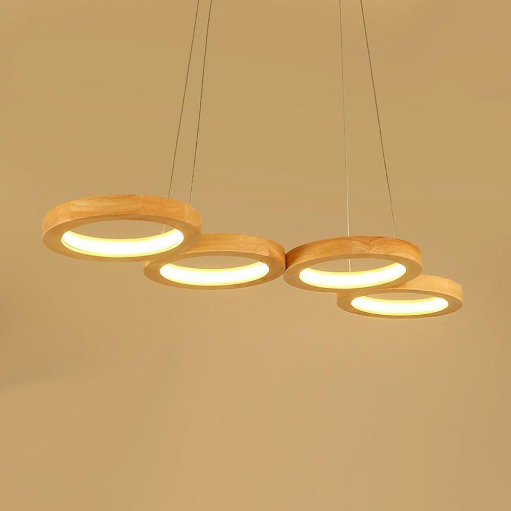 Rustic 4-Circle Wood LED Modern Chandeliers Ceiling Lights
