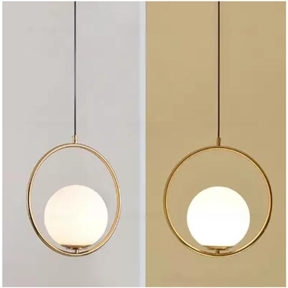 Gold Ring & Globe Glass Pendant Light Nordic Hanging Lamp