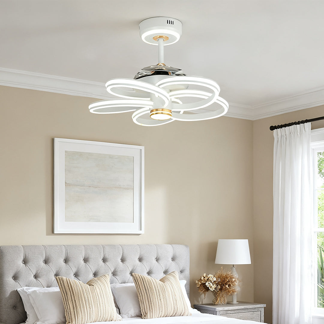 Ceiling Fans White with Light Variable Frequency Flower Iron Art Lamp