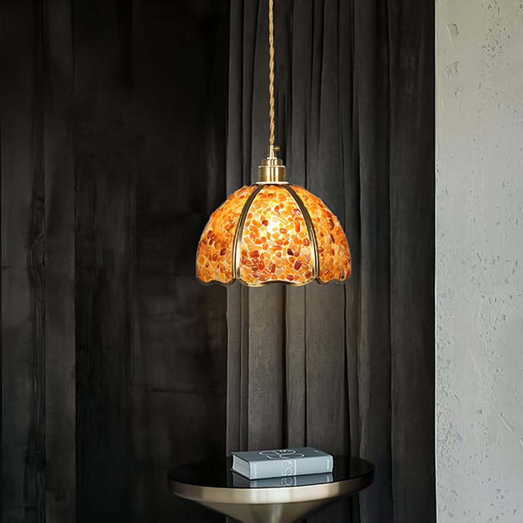 Small Crystal Pendant Light Vintage Full Copper Ceiling Light