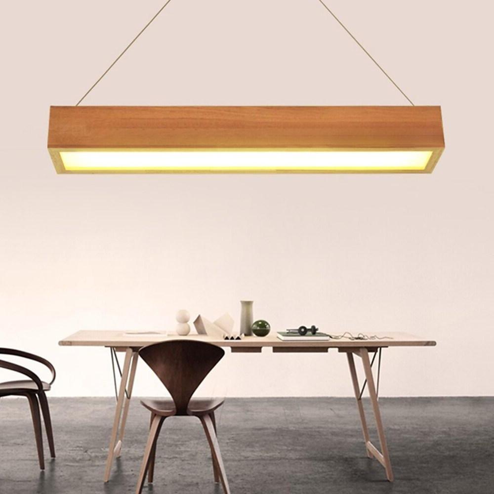 LED Rectangular Chandelier Wood Rustic Ceiling Lighting