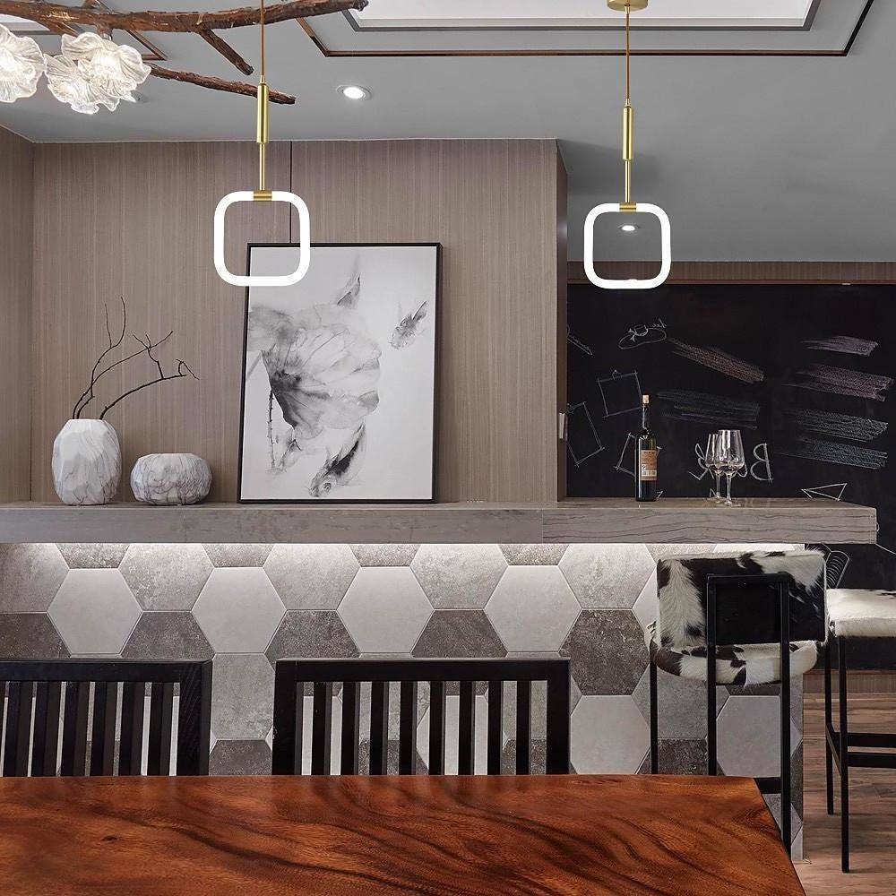 Square Pendant Light Copper Acrylic Geometrical LED Ceiling Lights