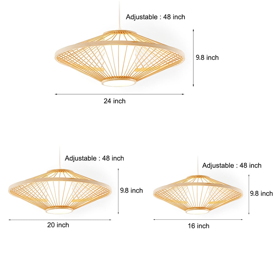 Circular Quasi Pyramid Shaped Black Bamboo Bedroom Pendant Lighting