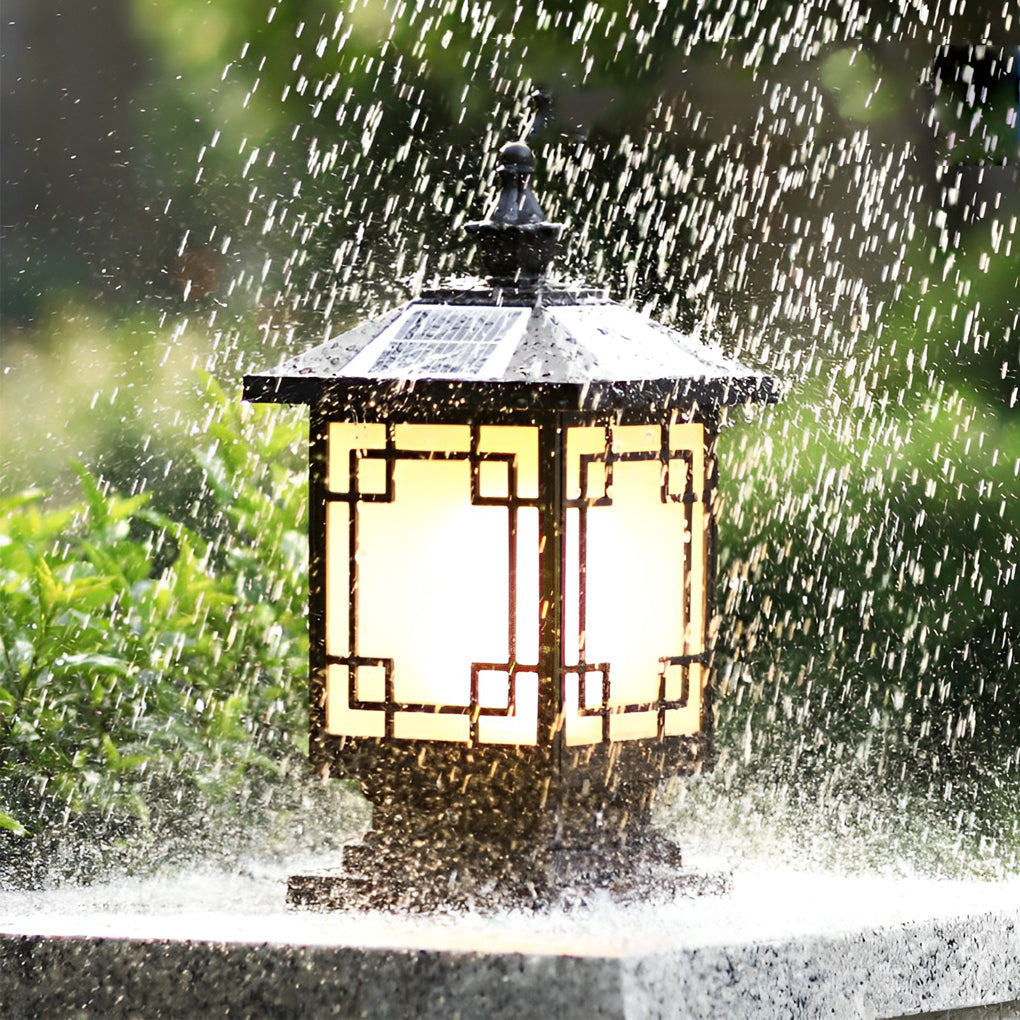 Lantern Pillar Lights Vintage Grid Waterproof Solar Light