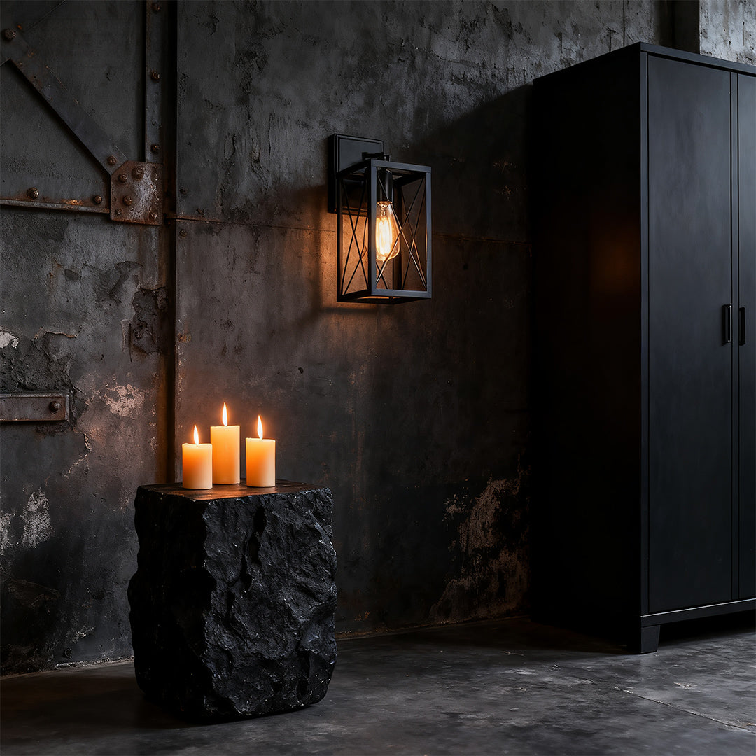 Lantern Wall Light American Black Industrial Cage Wall Lamp