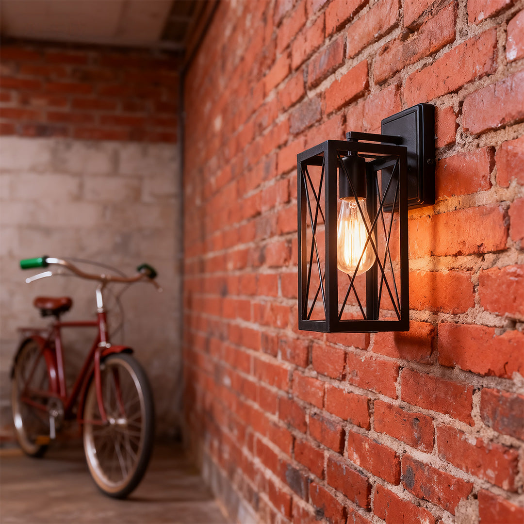 Lantern Wall Light American Black Industrial Cage Wall Lamp