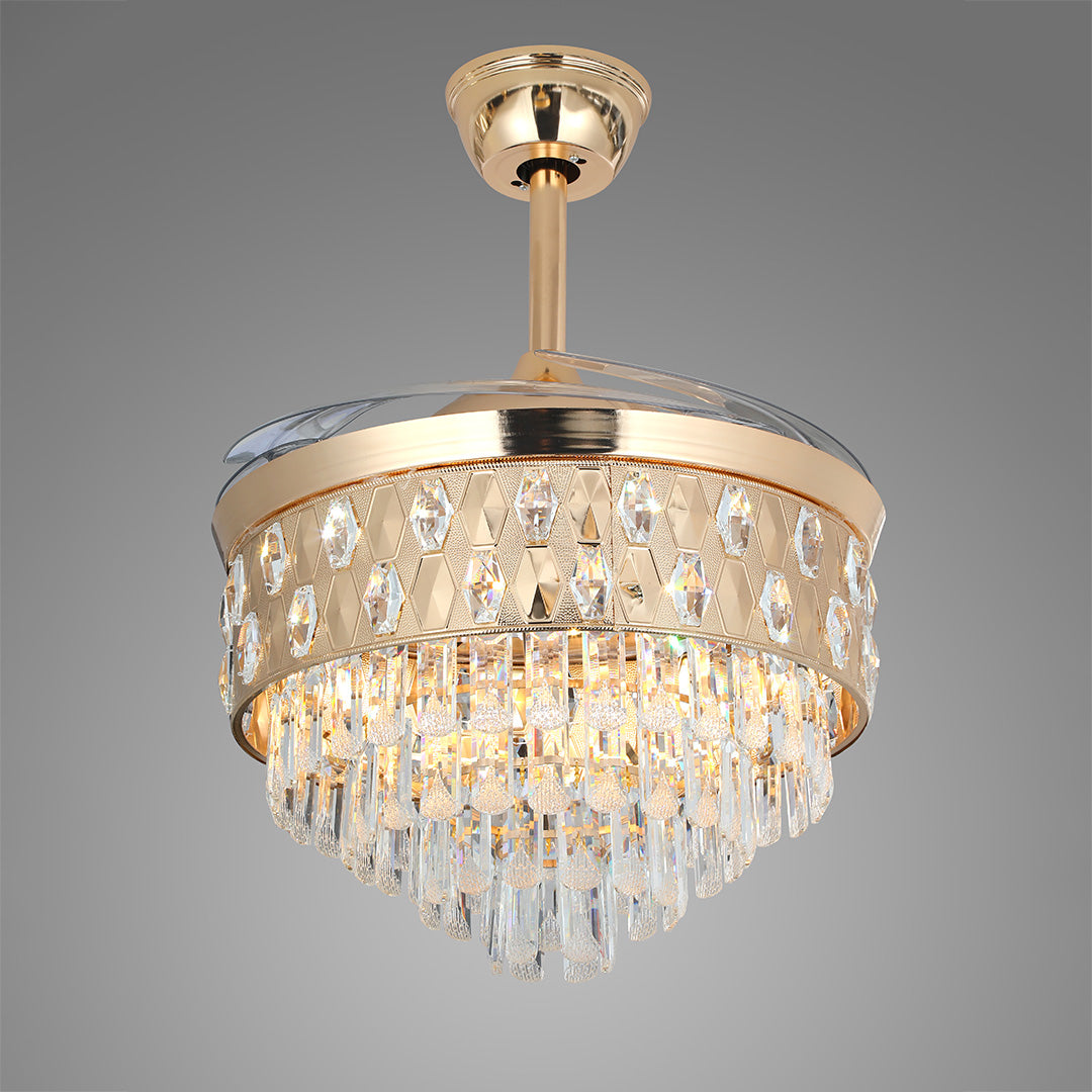 Ceiling Fans with Crystal Lights Luxury Gold Iron with Crystal Pendant