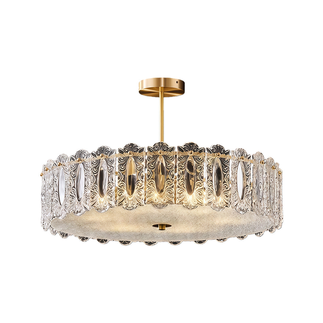 Glass Semi Flush Mount Lighting French Luxury Full Copper Lamp