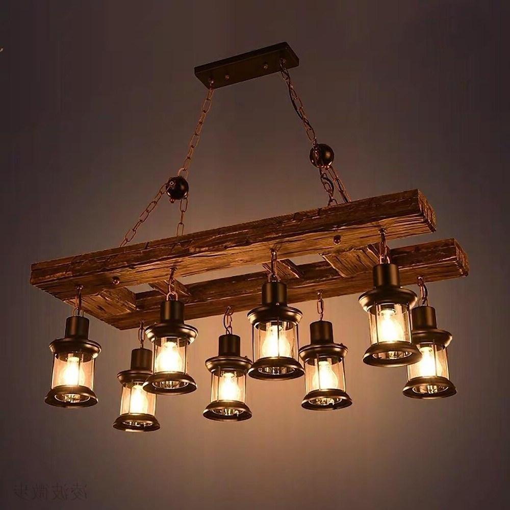 8-light Vintage Rustic Wooden Chandelier Lantern LED Farmhouse Hanging Lamp