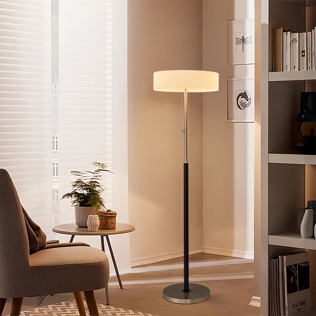 Floor Lamp with LED Drum Shade Elegant Ambient Tall Standing Light