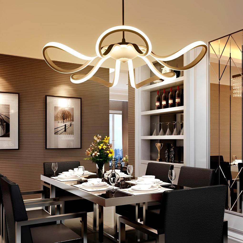 LED Ribbon Chandelier Petal Curve Metal Ceiling Light