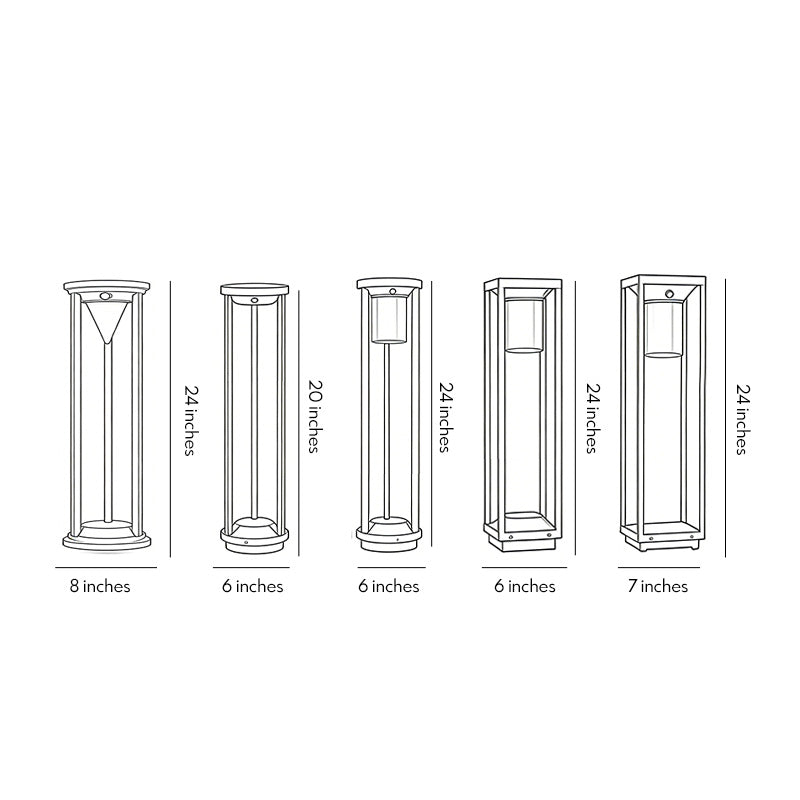 LED Solar Bollard Lights Modern Outdoor Black Lawn Light