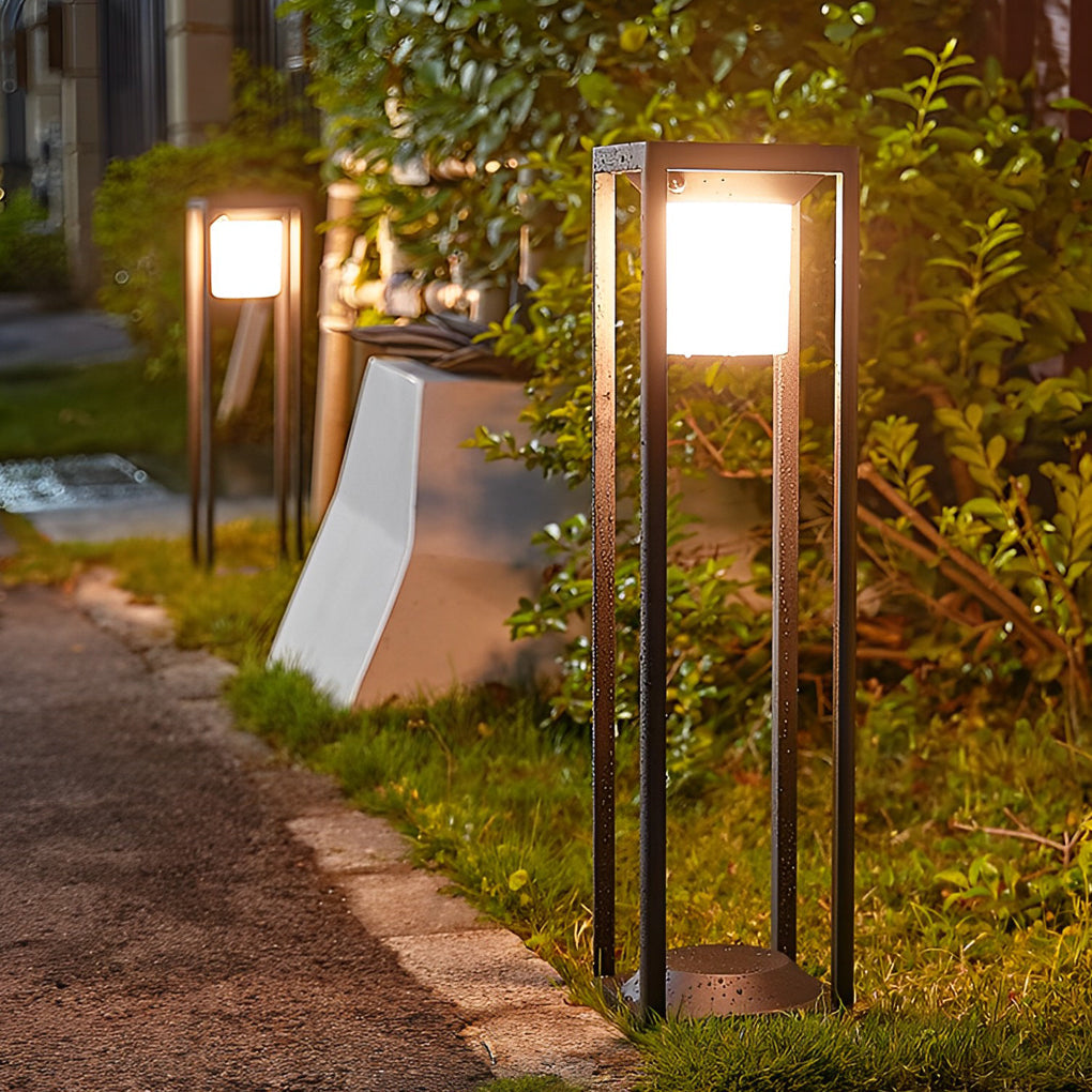 LED Solar Bollard Lights Modern Outdoor Black Lawn Light