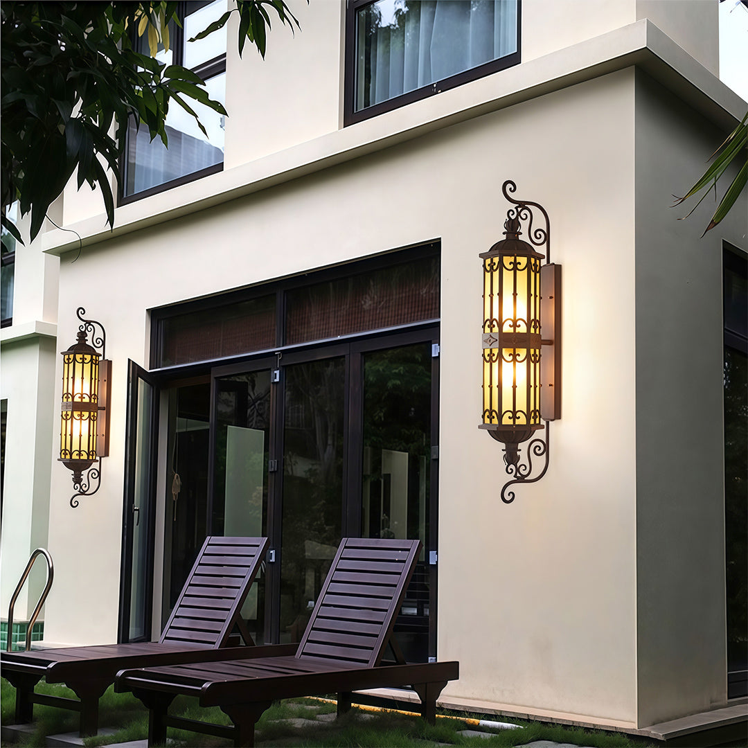 LED Outdoor Wall Lighting European Retro Dual-Head Round Lamp