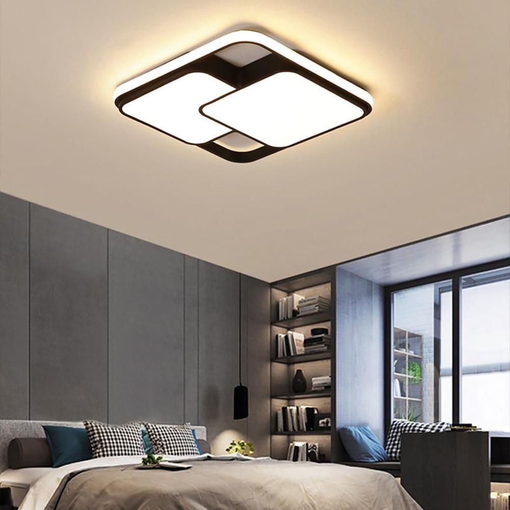 3 Square Dimmable LED Black Modern Flush Mount Ceiling Lighting for Bedroom