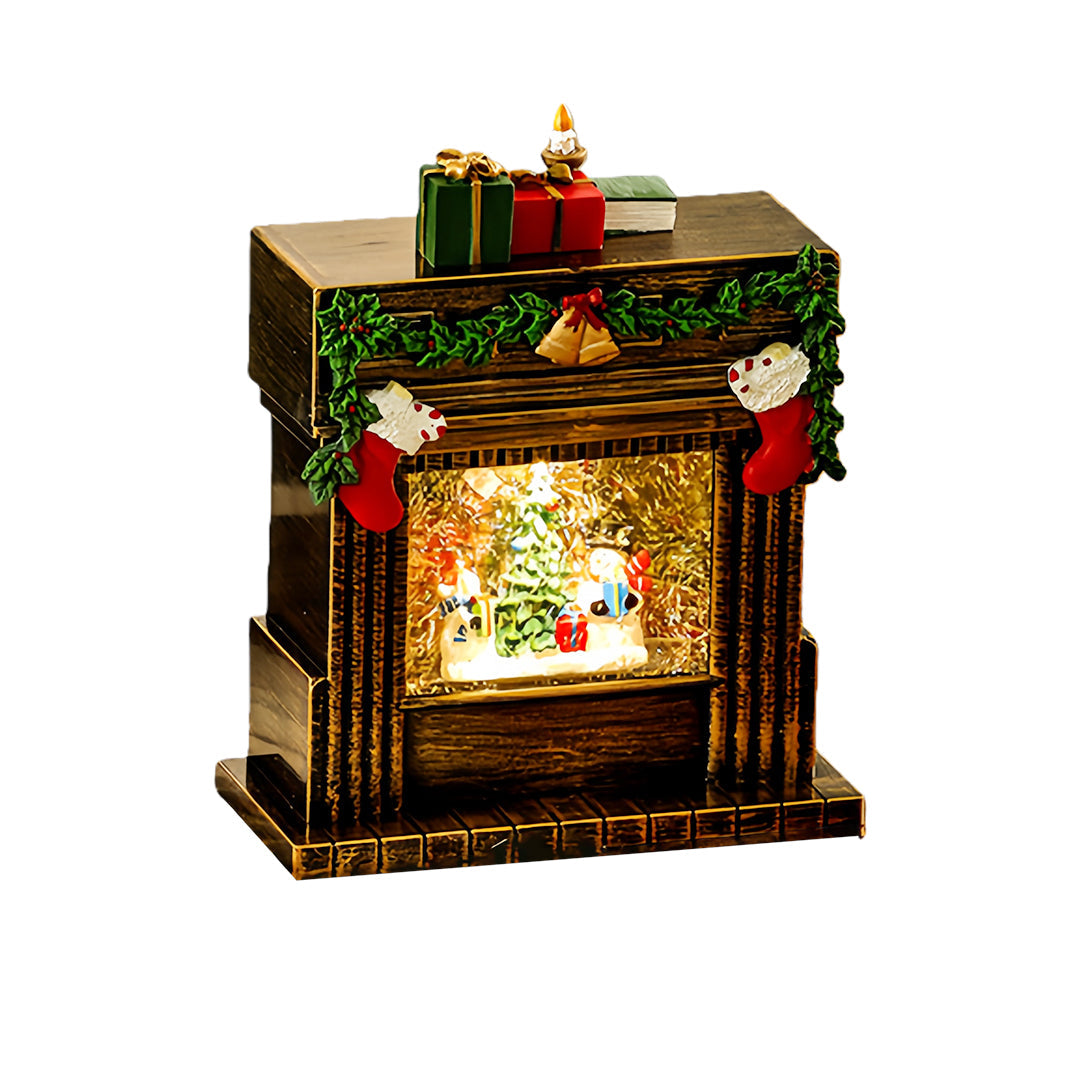 Light up Christmas Ornaments Fireplace with Snowfall Creative Lamp