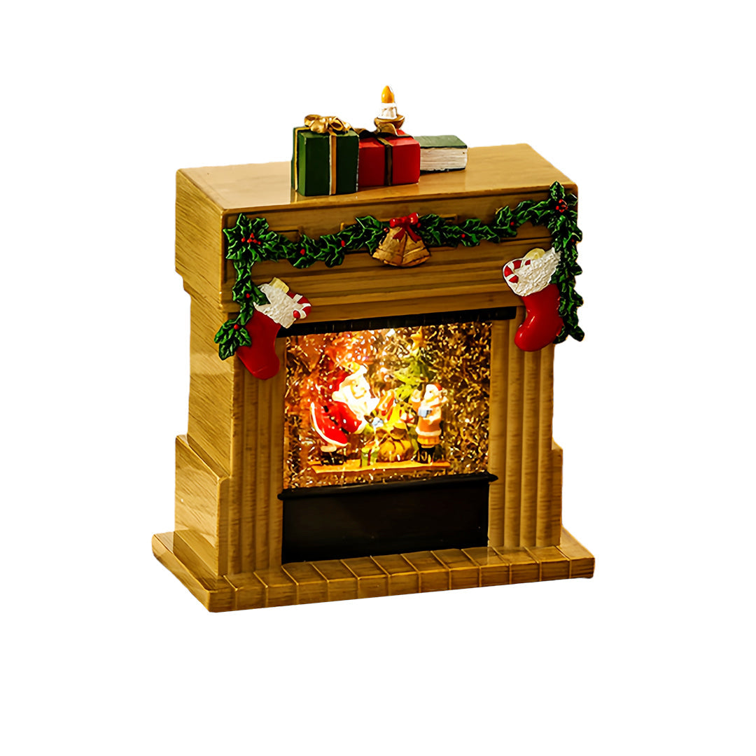 Light up Christmas Ornaments Fireplace with Snowfall Creative Lamp