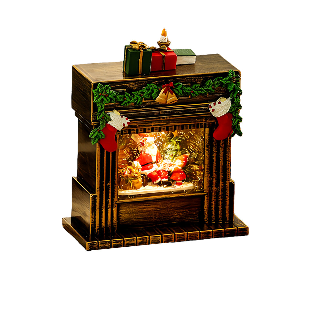 Light up Christmas Ornaments Fireplace with Snowfall Creative Lamp