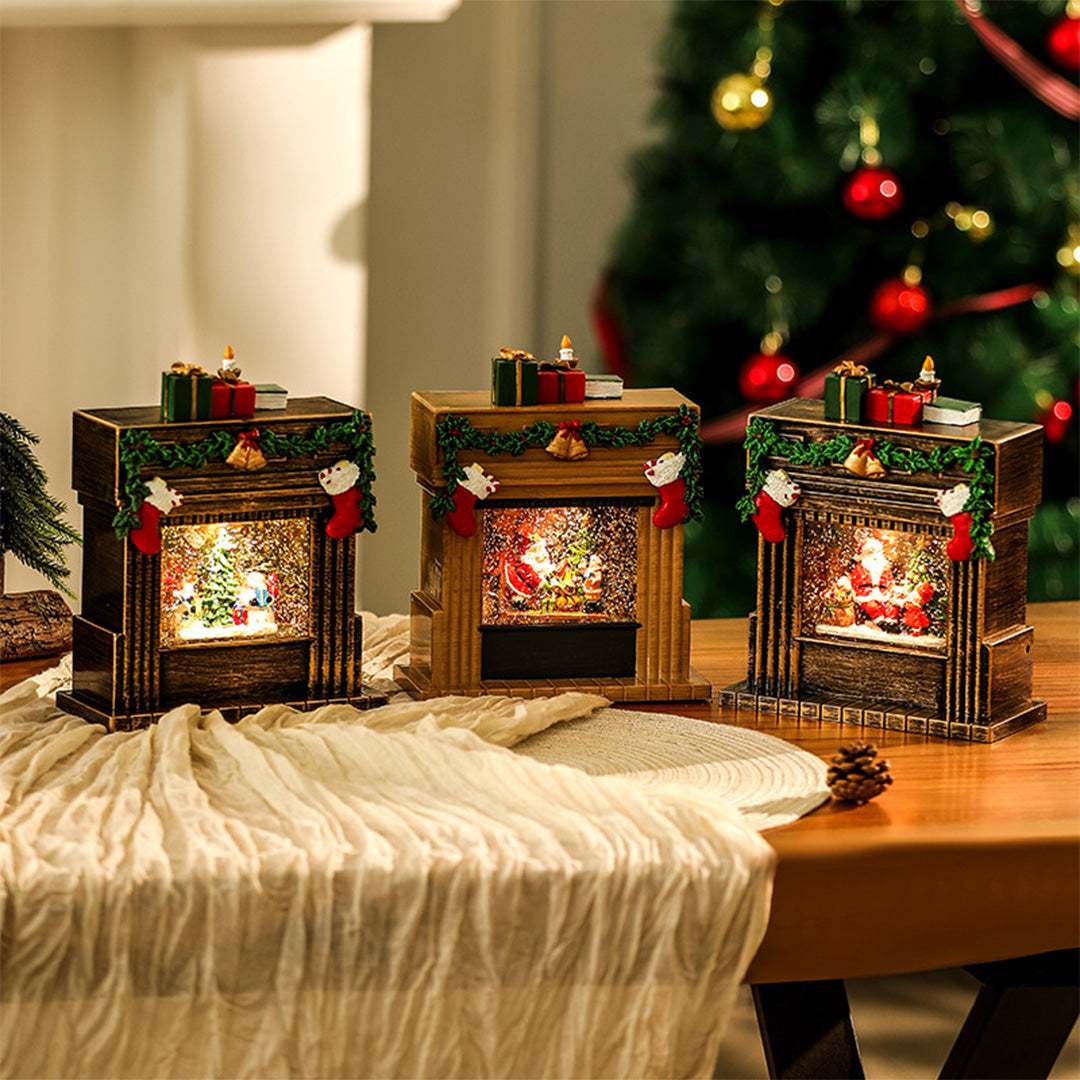 Light up Christmas Ornaments Fireplace with Snowfall Creative Lamp