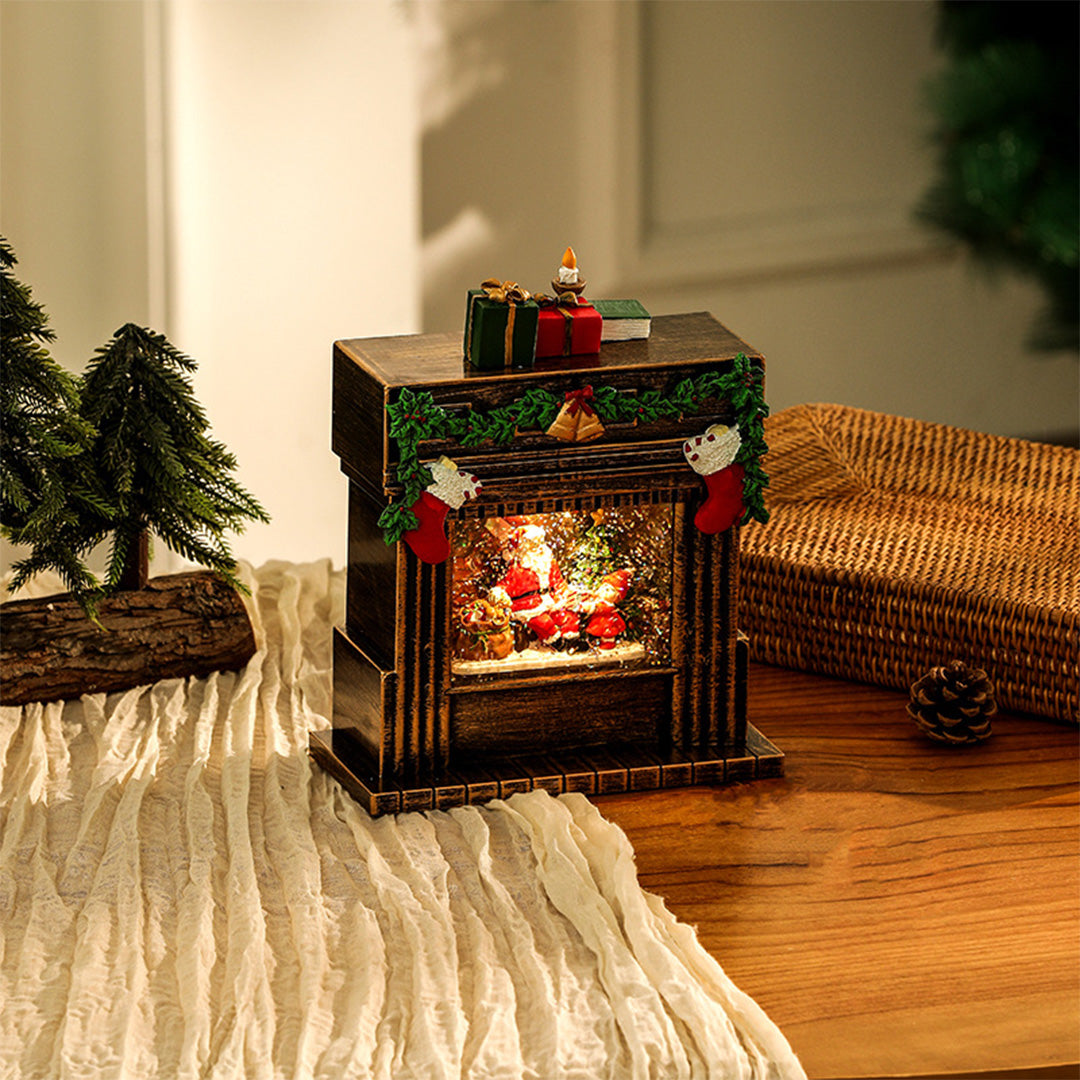 Light up Christmas Ornaments Fireplace with Snowfall Creative Lamp