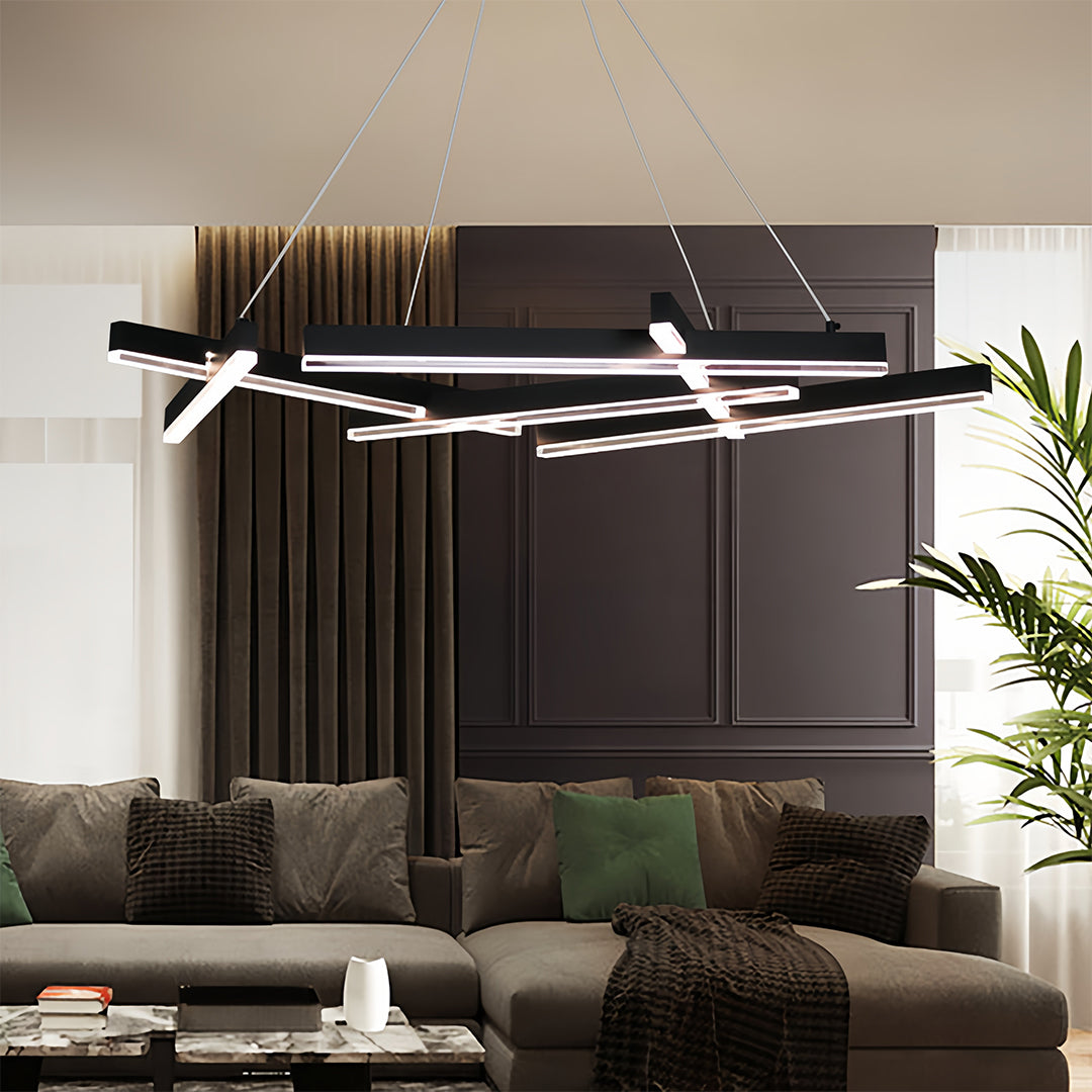 Black Metal Chandelier Modern Geometric Shape LED Ceiling Light