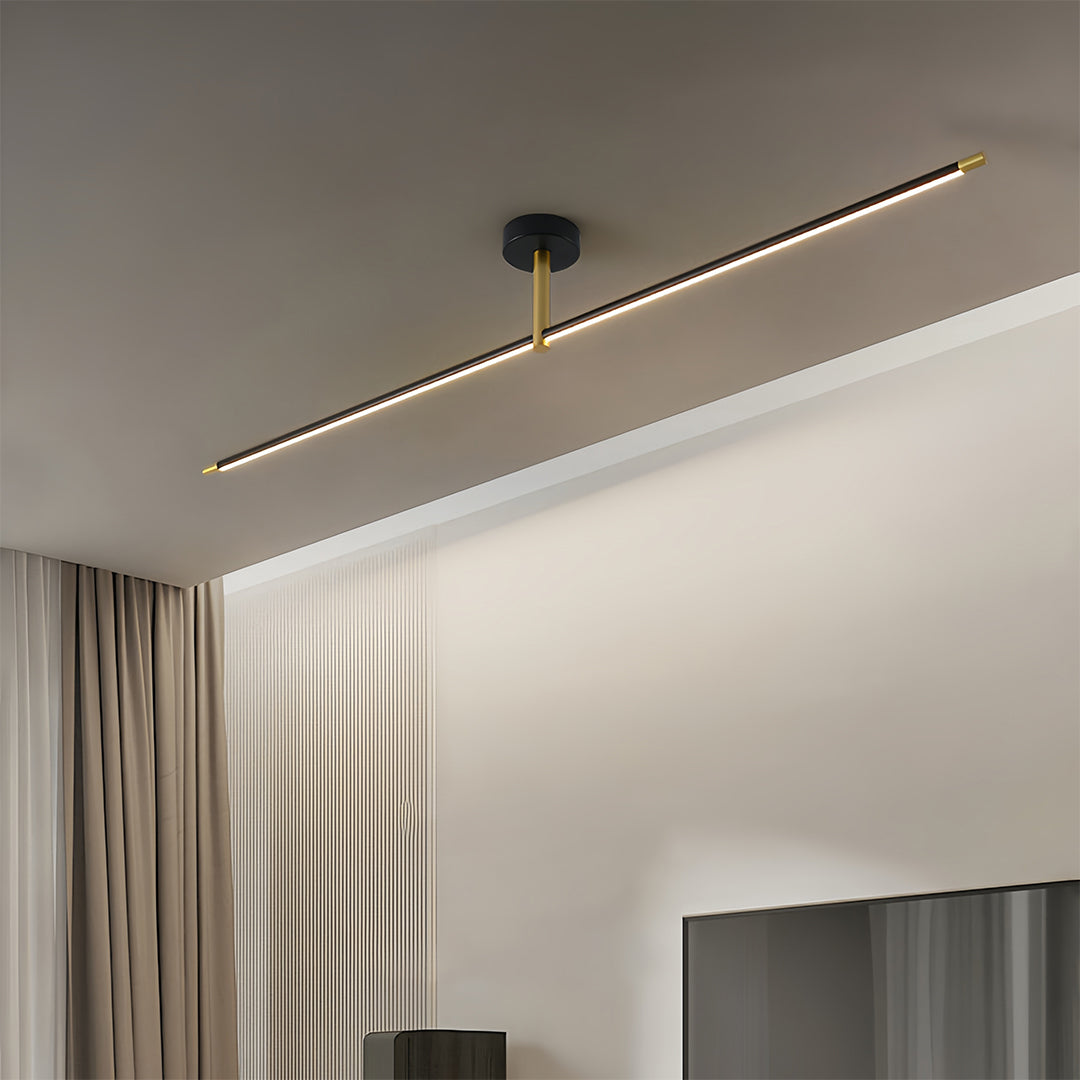 Linear Semi Flush Mount Light Minimalist Black Gold LED Ceiling Lamp