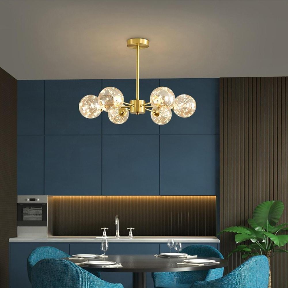 6-light LED Glass and Gold Chandelier Kitchen Pendant Lighting
