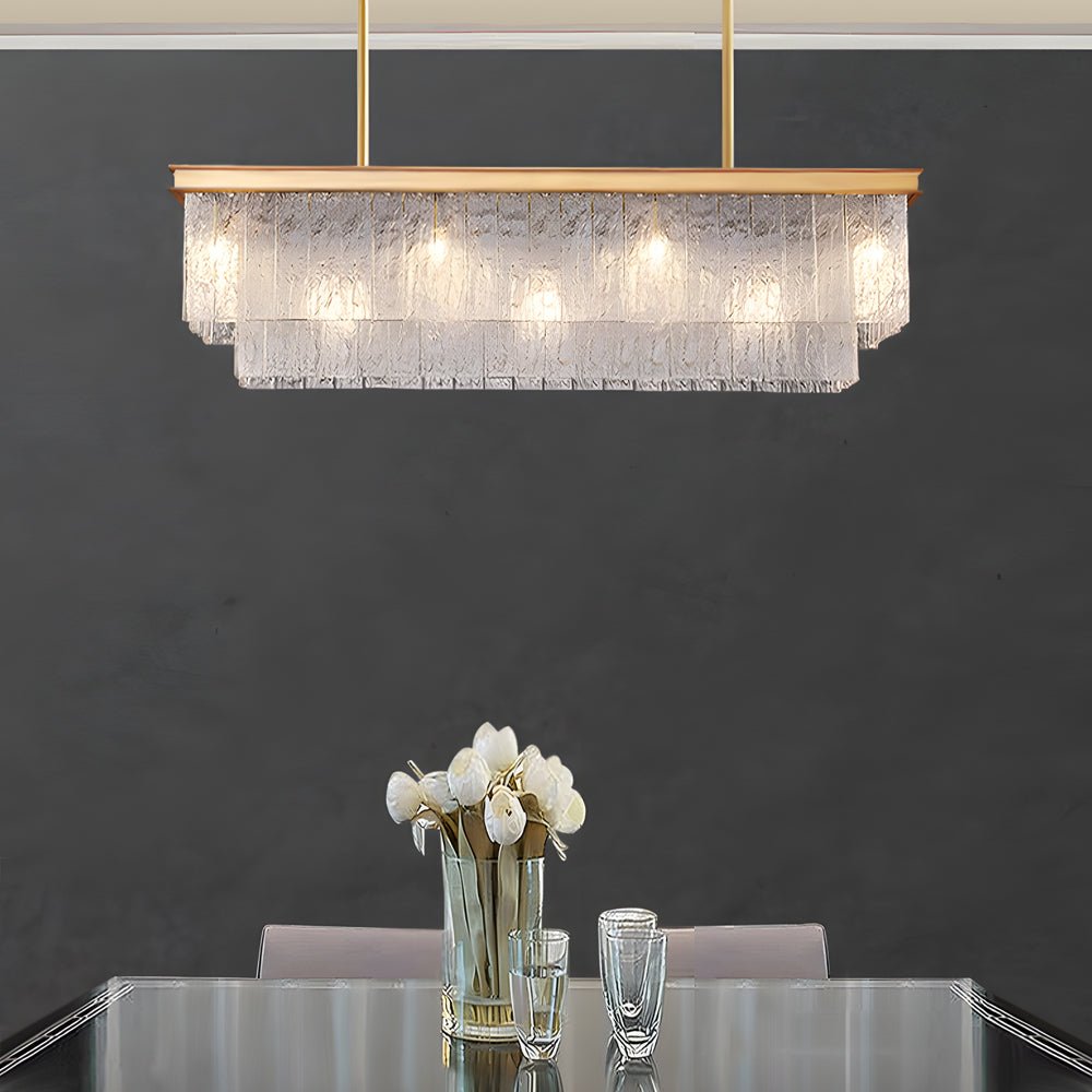 Long Rectangular Double Layer 3 Step Dimming Post-Modern Chandelier