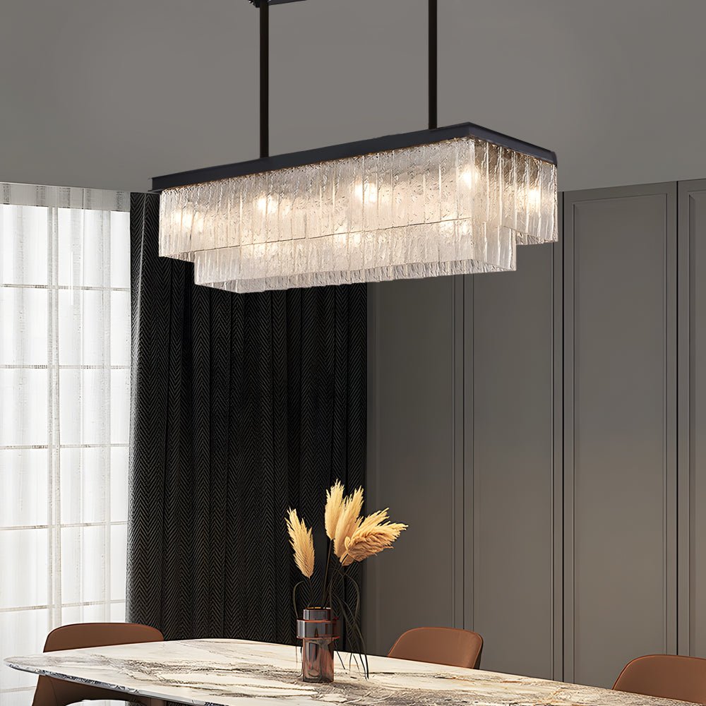 Long Rectangular Double Layer 3 Step Dimming Post-Modern Chandelier
