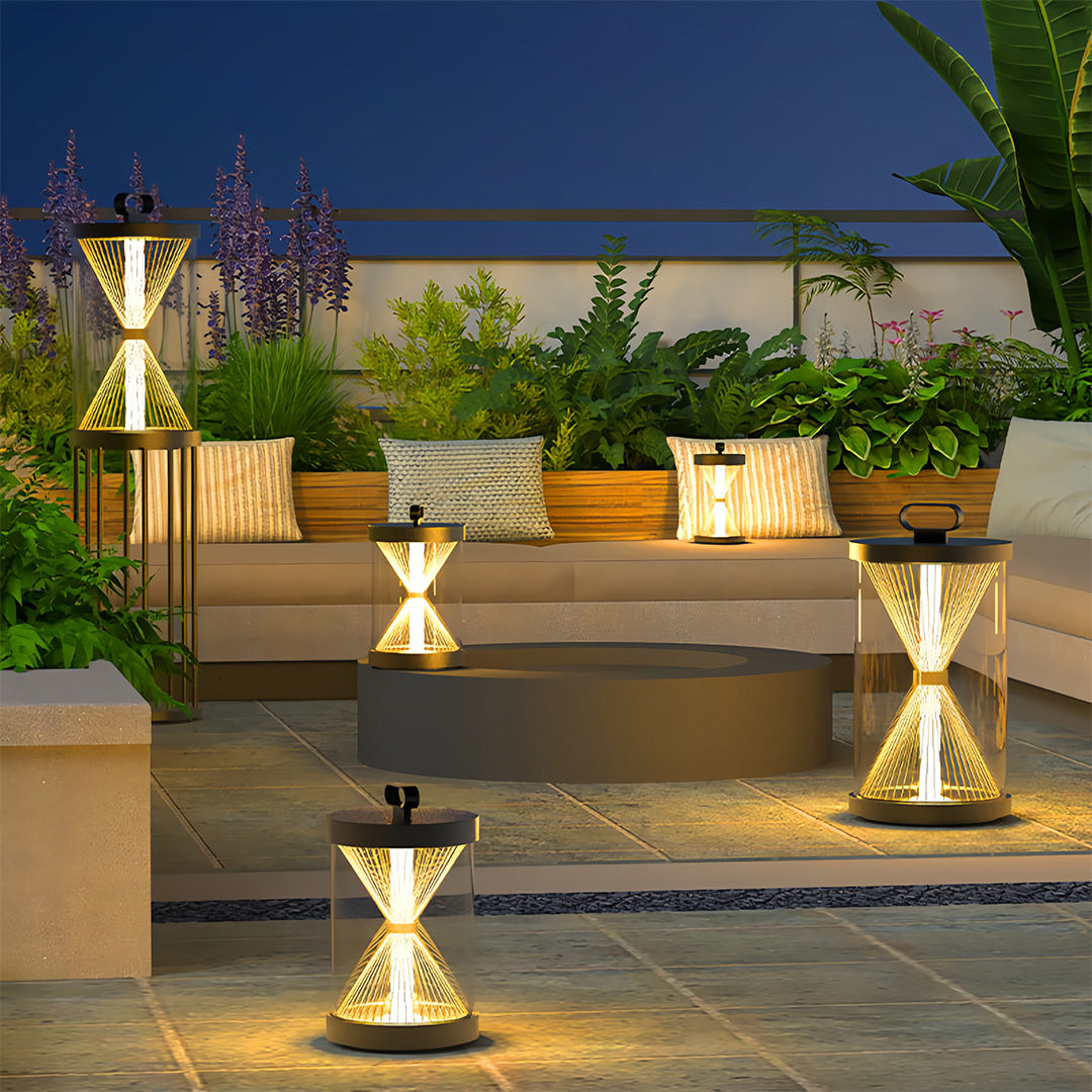 Black Outdoor Lantern Hourglass Design Versatile Portable Light