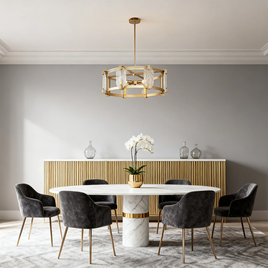 Round Glass Chandelier Featuring a Classic American Ceiling Light