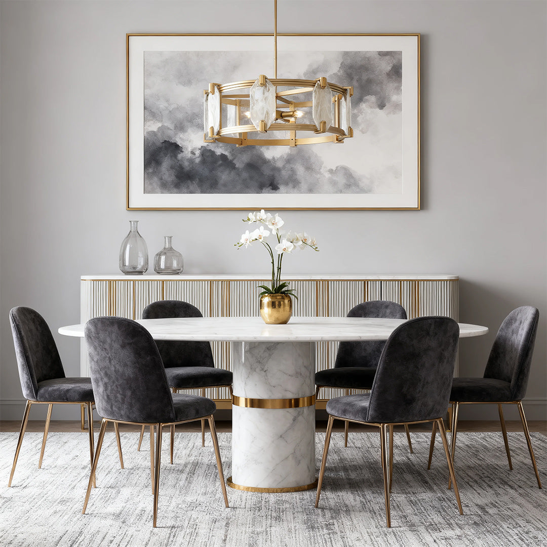 Round Glass Chandelier Featuring a Classic American Ceiling Light