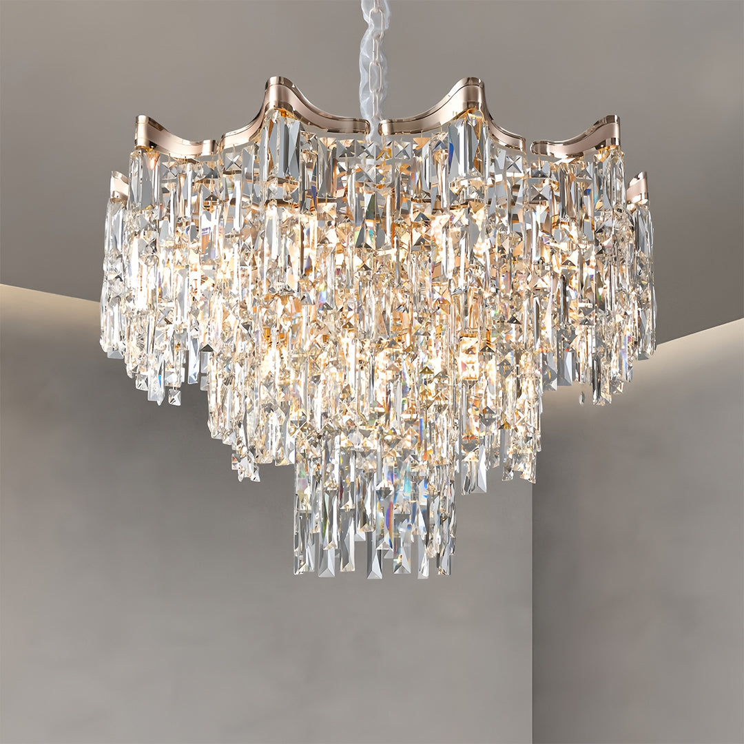 Tiered Glass Chandelier Luxury Modern Gold Waterfall Ceiling Light