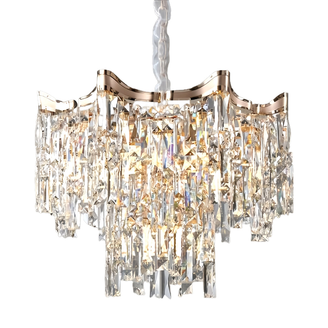 Tiered Glass Chandelier Luxury Modern Gold Waterfall Ceiling Light