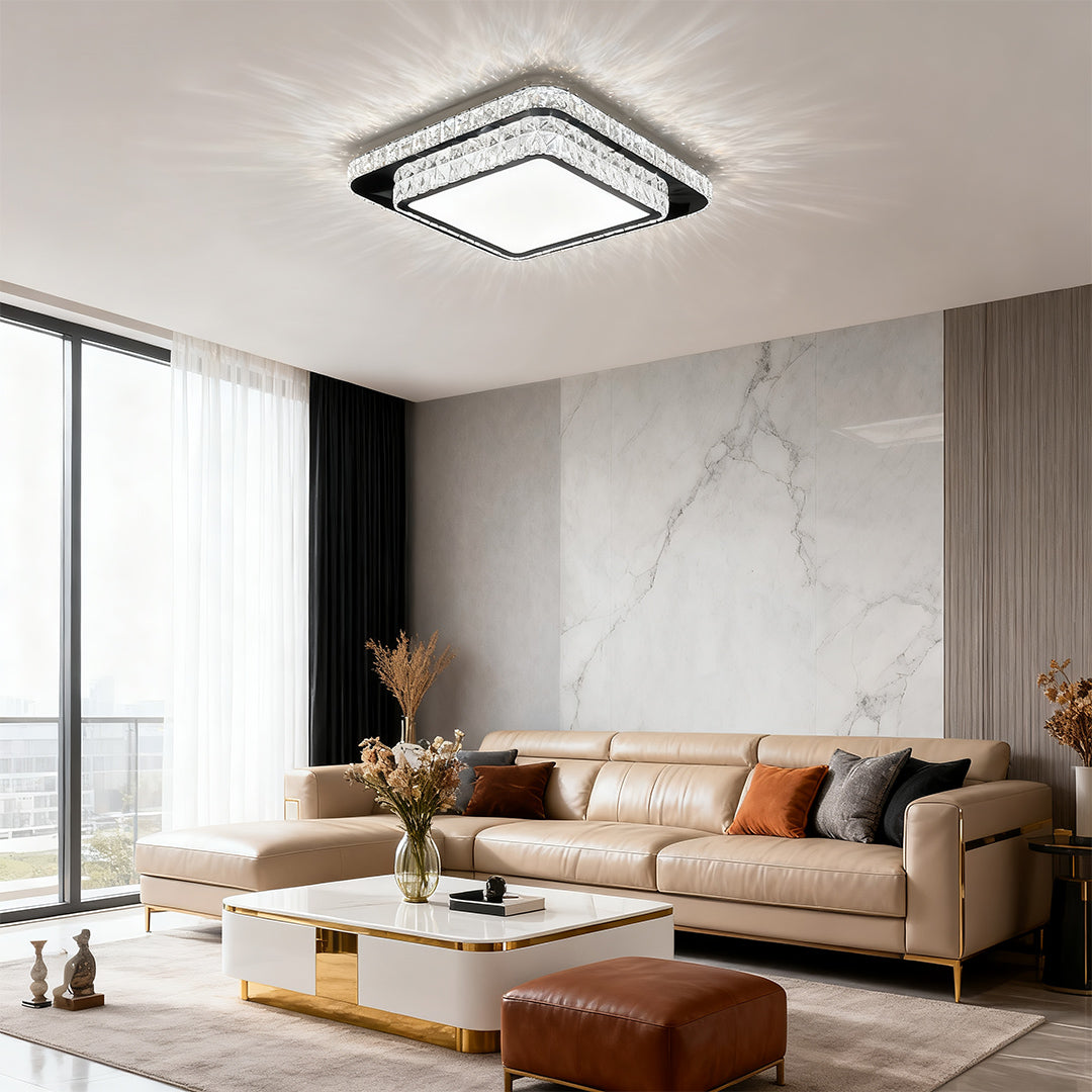 Flush Mount Crystal Light Fixture Luxury Stainless Steel Lamp