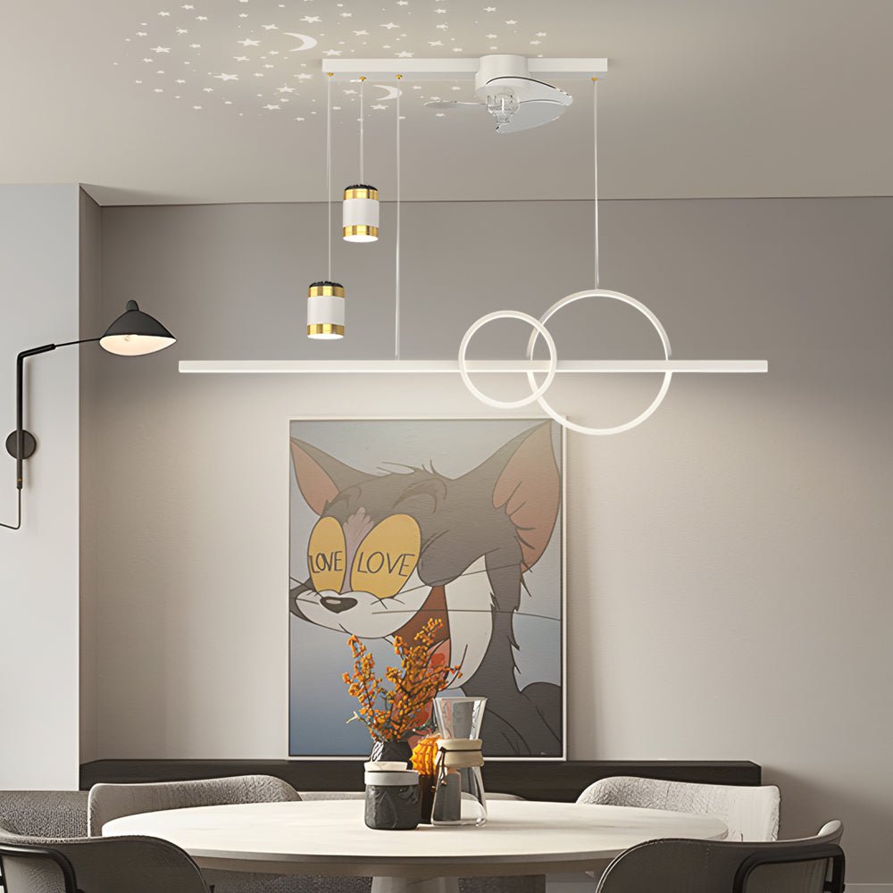 3 Step Dimming Creative Projection Modern Dining Room Chandelier Ceiling Fans