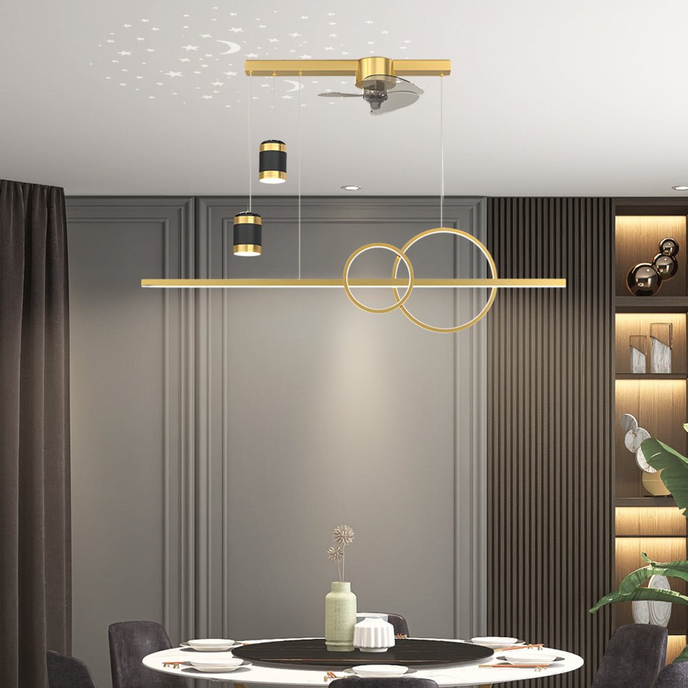 3 Step Dimming Creative Projection Modern Dining Room Chandelier Ceiling Fans