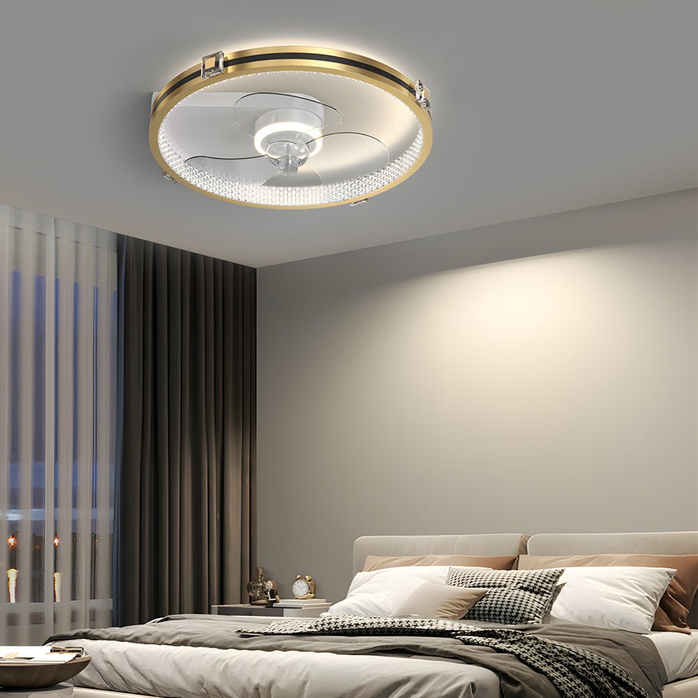 Creative Ring LED Three Step Dimming Mute Gold Modern Ceiling Fans with Lights