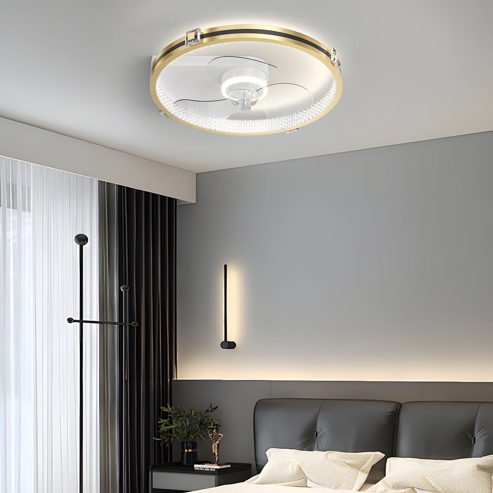Creative Ring LED Three Step Dimming Mute Gold Modern Ceiling Fans with Lights