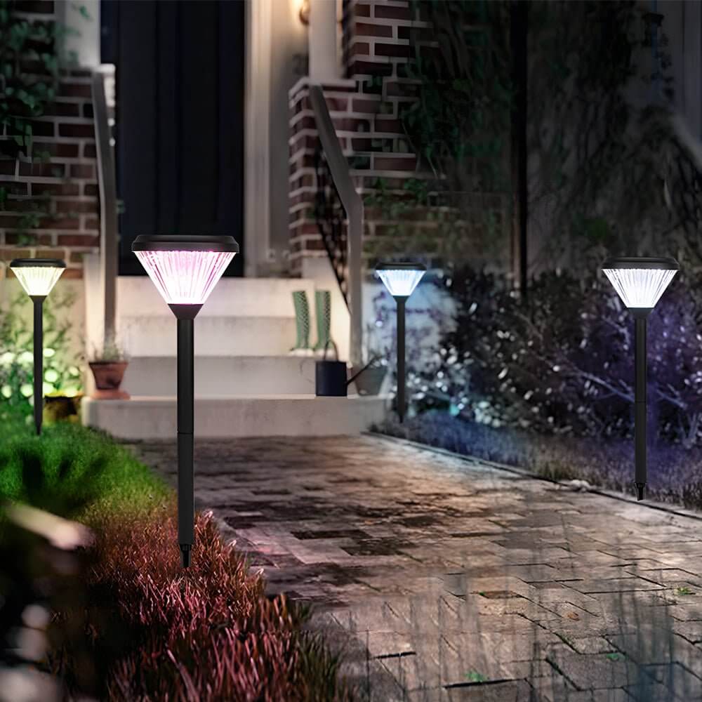 Deluxe Black Solar LED Garden Pathway Lights - Diamond Trim Design 27.6-Inch