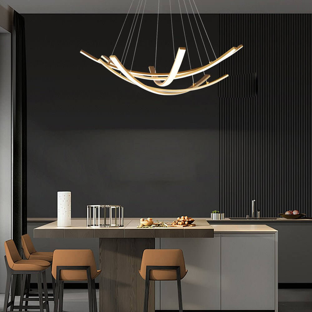 Elegant Curved Copper Strip wide-spectrum LED Pendant Light