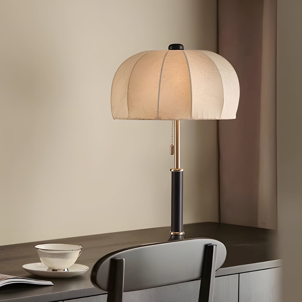 Fabric Table Lamp Vintage Brass Dome Pull Chain Light