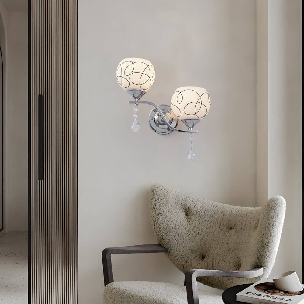 Modern 2-Light Open Sphere Wall Sconce with Crystal Pendants
