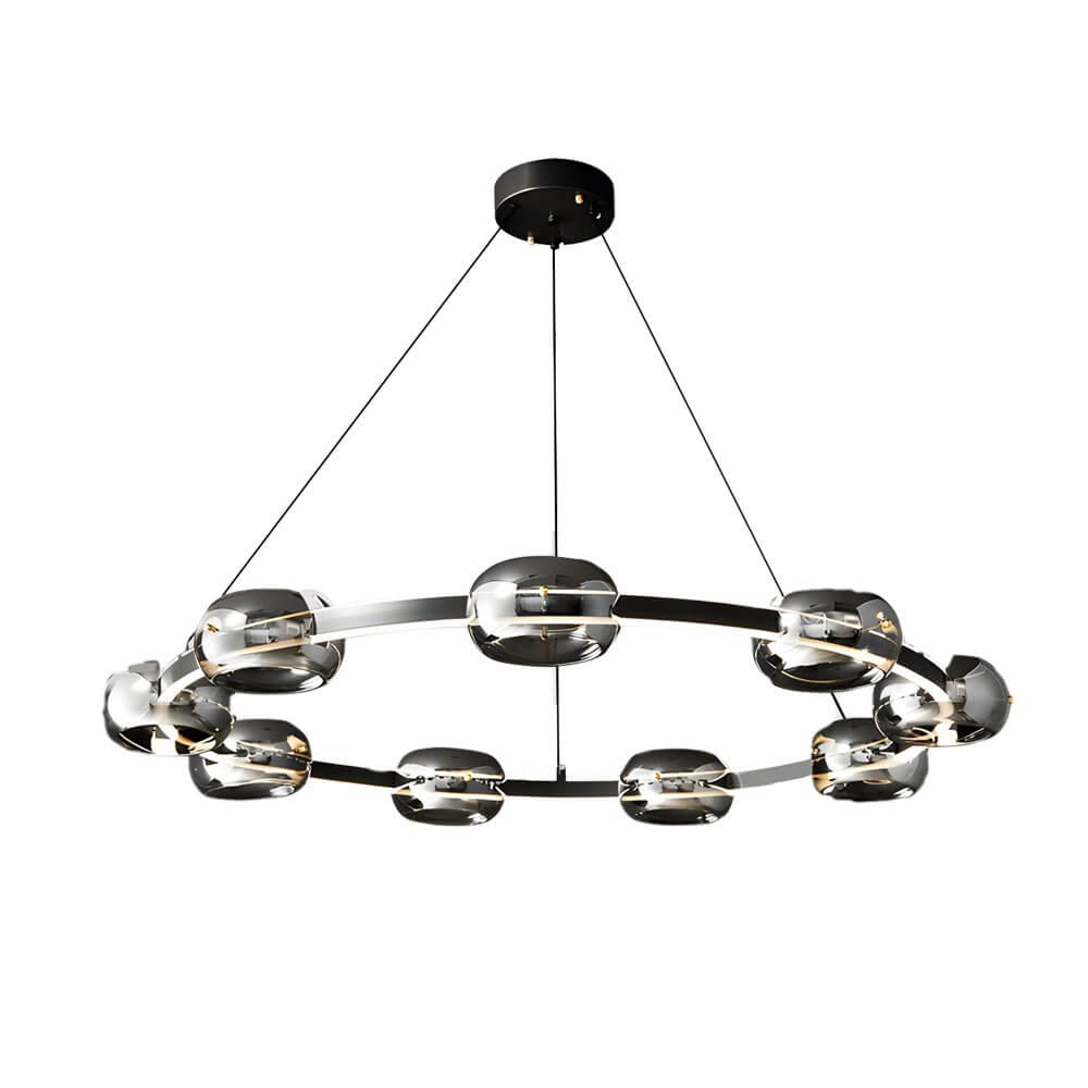 Modern Black Copper Ring and Glass Sphere LED Chandelier